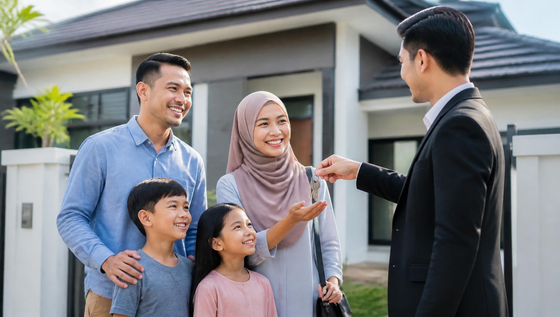 Keluarga bahagia menerima kunci rumah baru siap dibina oleh Hadicon Bina